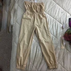 Khaki colored sleeveless romper